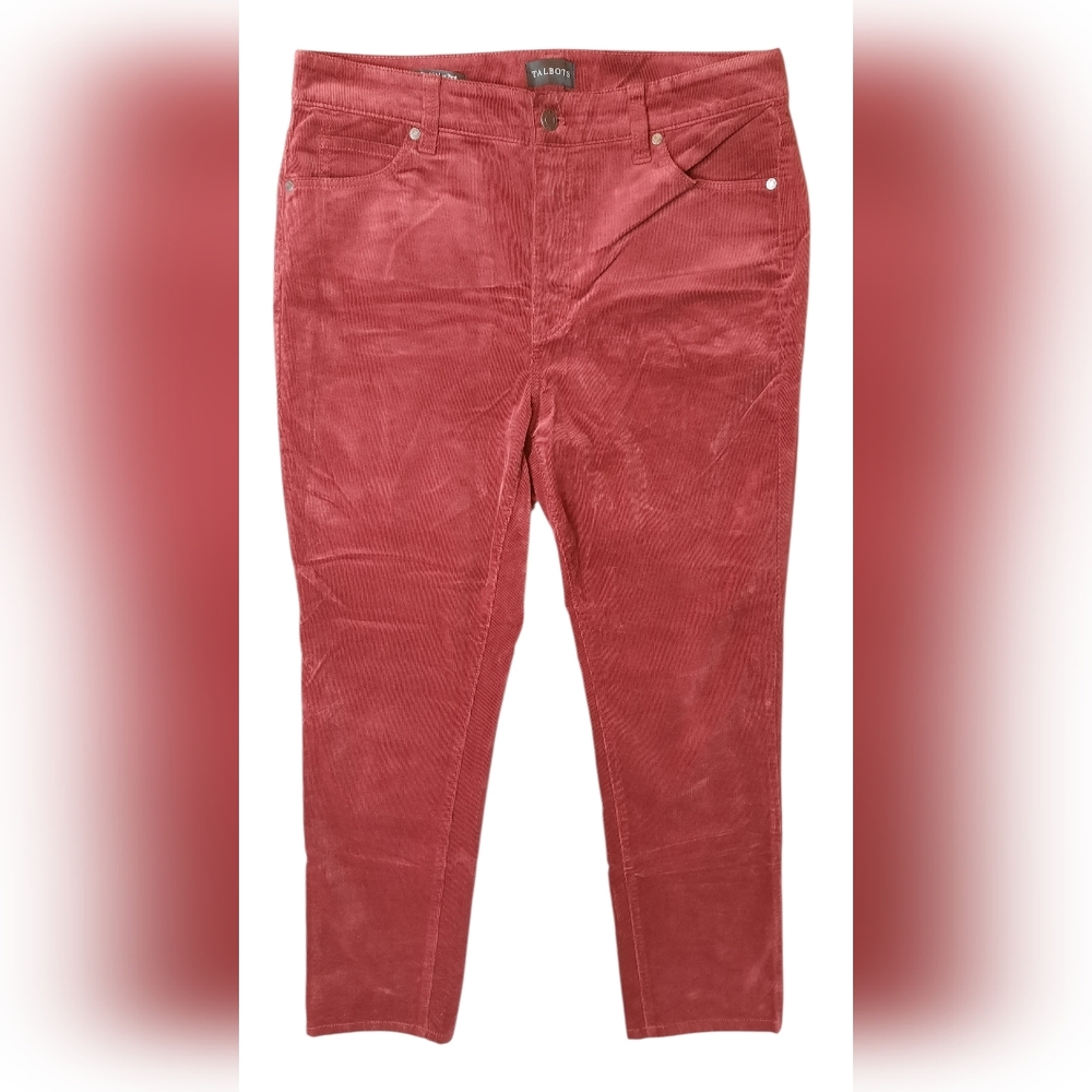 Talbots Pants Womans 10P Red Burgundy Corduroy Straight Leg Classic Workwear